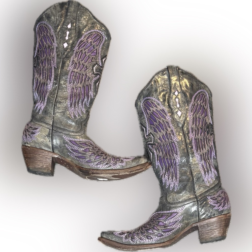 Corral Grey and Purple Genuine Leather Boots - Picture 4 of 7